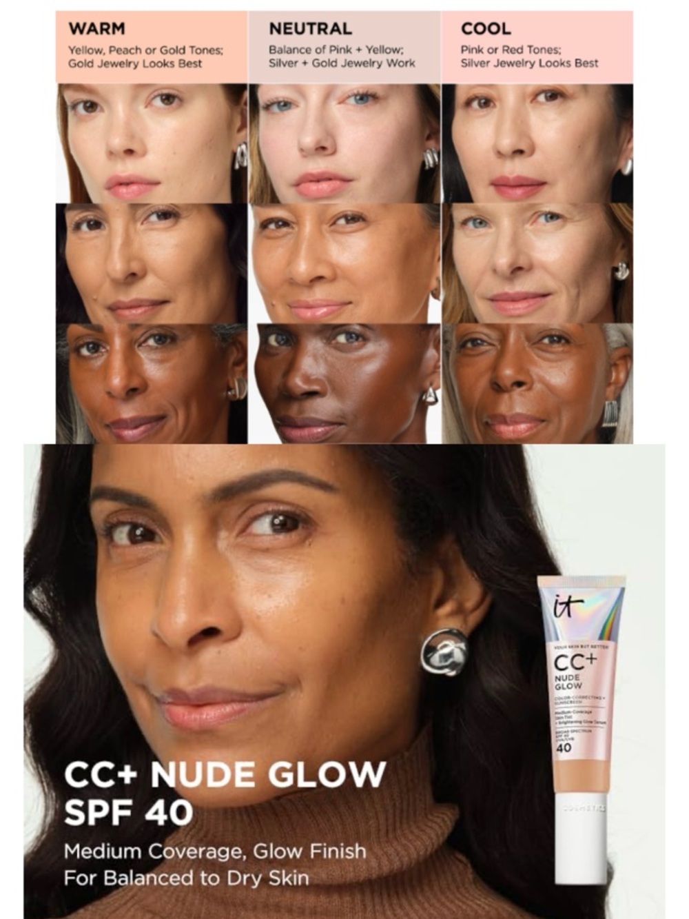 CC+ Nude Glow Lightweight Foundation + Glow Serum SPF 40 Neutral Tan EXP 12/26 - Picture 12 of 16